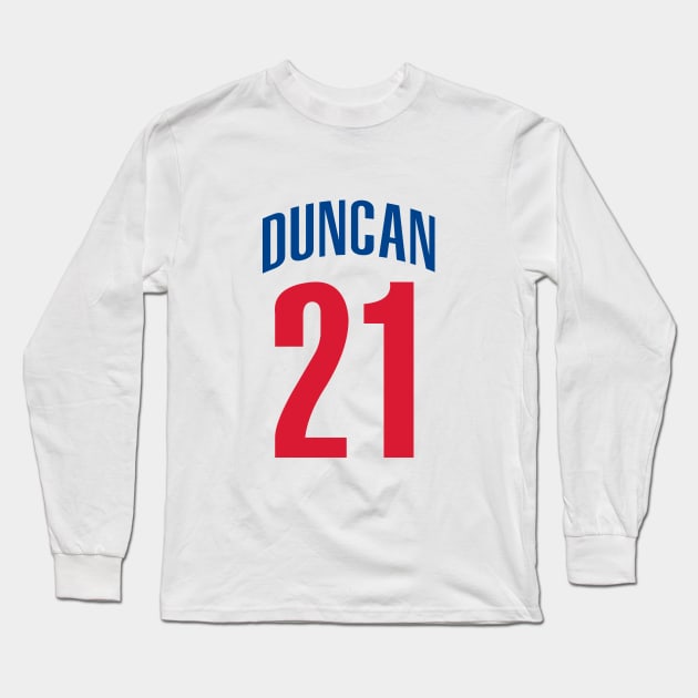 Tim Duncan Number 21 Long Sleeve T-Shirt by Cabello's